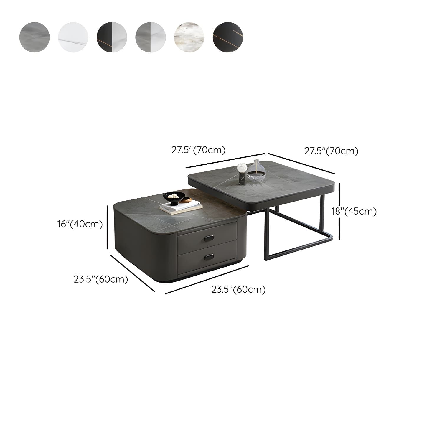 Square Coffee Table Glass Top 2 Nesting Coffee Table Set with Storage thumbnail 23