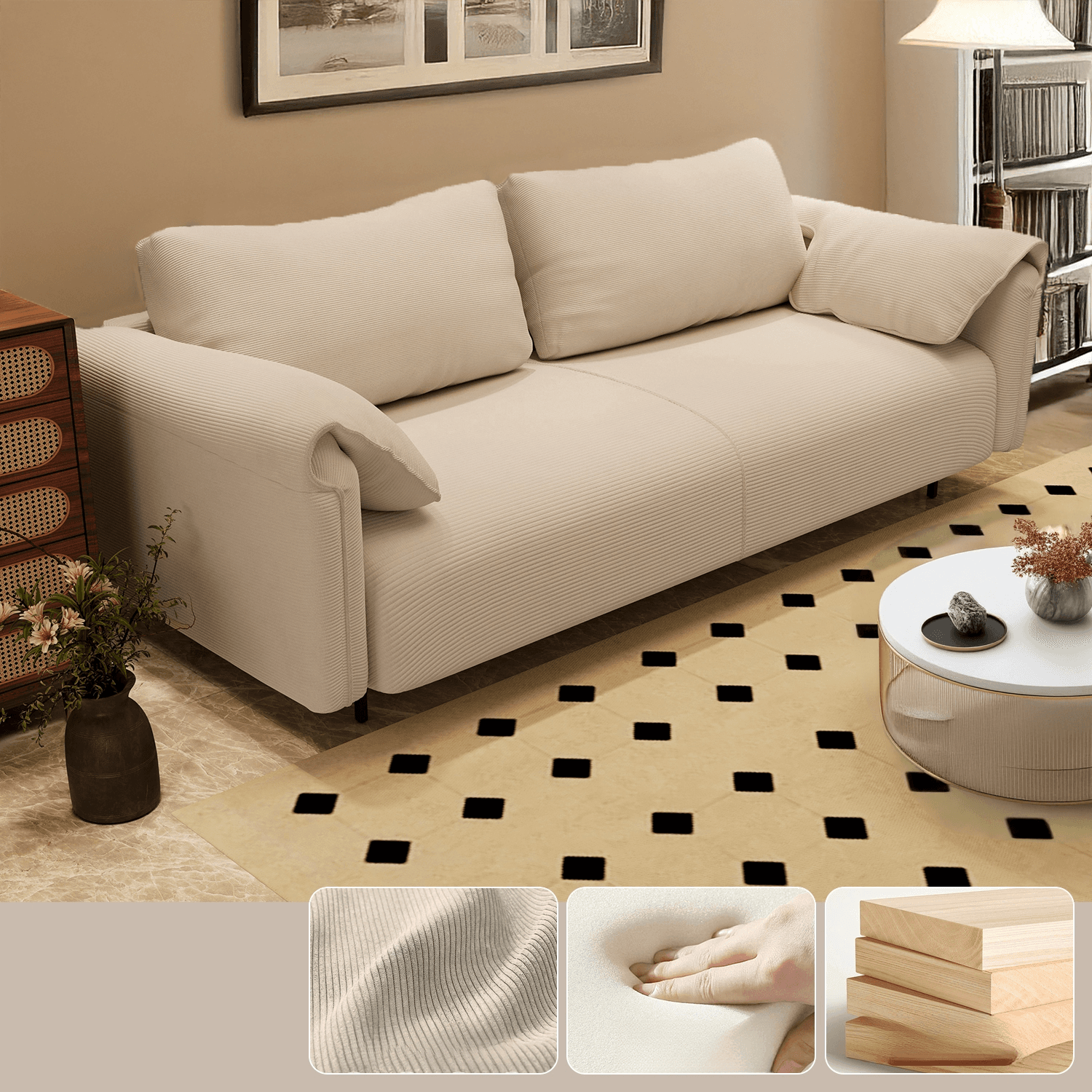 Modern Solid Color Tear Resistant Standard Sofa/Loveseat in Black/Ivory for 3-seater/Seats 2 thumbnail 3