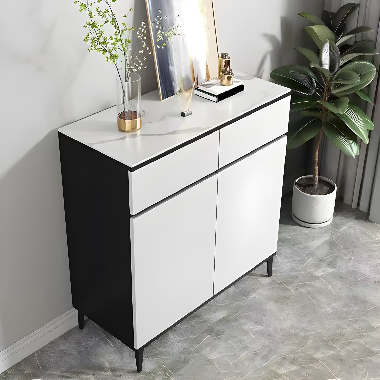 White Wood Buffet Sideboard with Drawers and Cabinet Included thumbnail 4