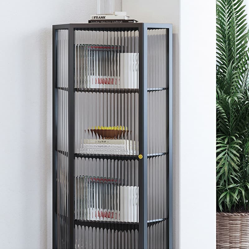 Sophisticated Steel Corner Accent Cabinet with Glass Doors and Cabinets Included thumbnail 8