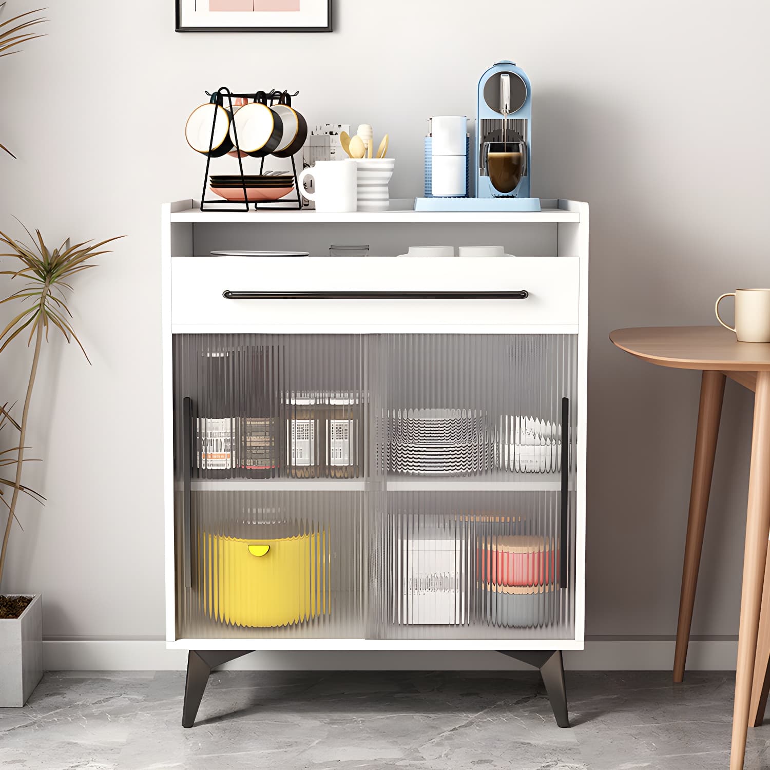 Scandinavian Wood Sideboard Credenza with Acrylic Doors and Drawers - image 11