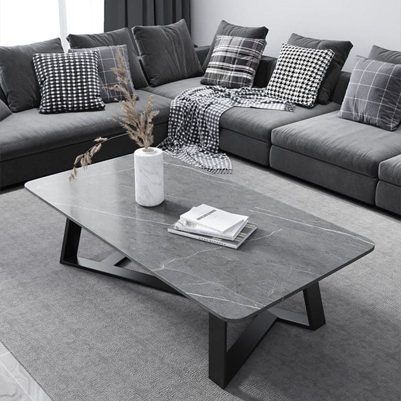 Funky Square Sintered Stone Coffee Table with X Base, Scratch-immune, and Single Set thumbnail 2