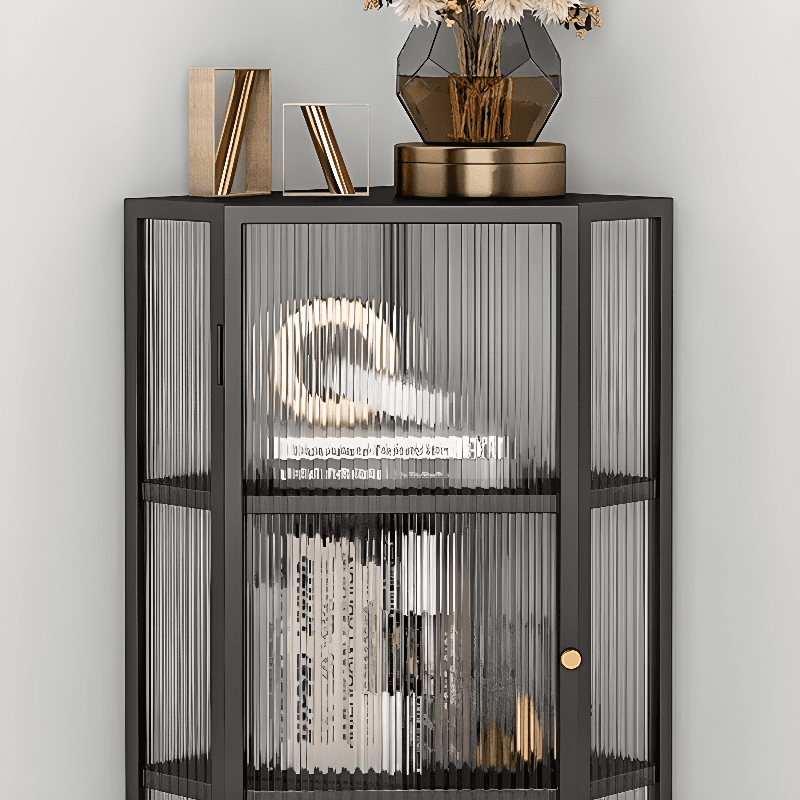 Contemporary Corner Utility Cabinet with 1 Cabinet, Iron Countertop, Glass Door, Pull Knobs, and Black/White/Off White Top thumbnail 8