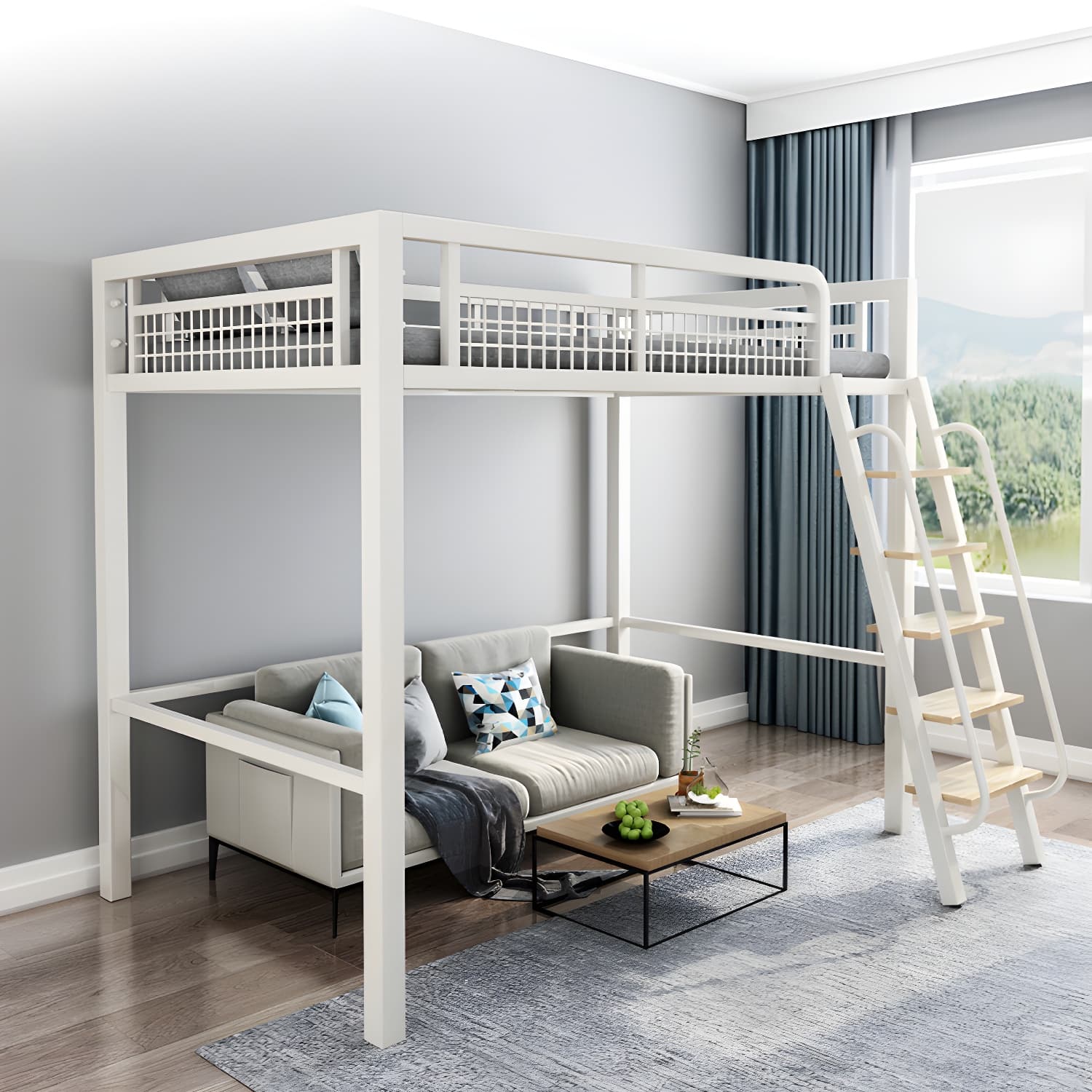 Contemporary Metal Bed 82.67" Tall Open-Frame Bed in Black/White thumbnail 4
