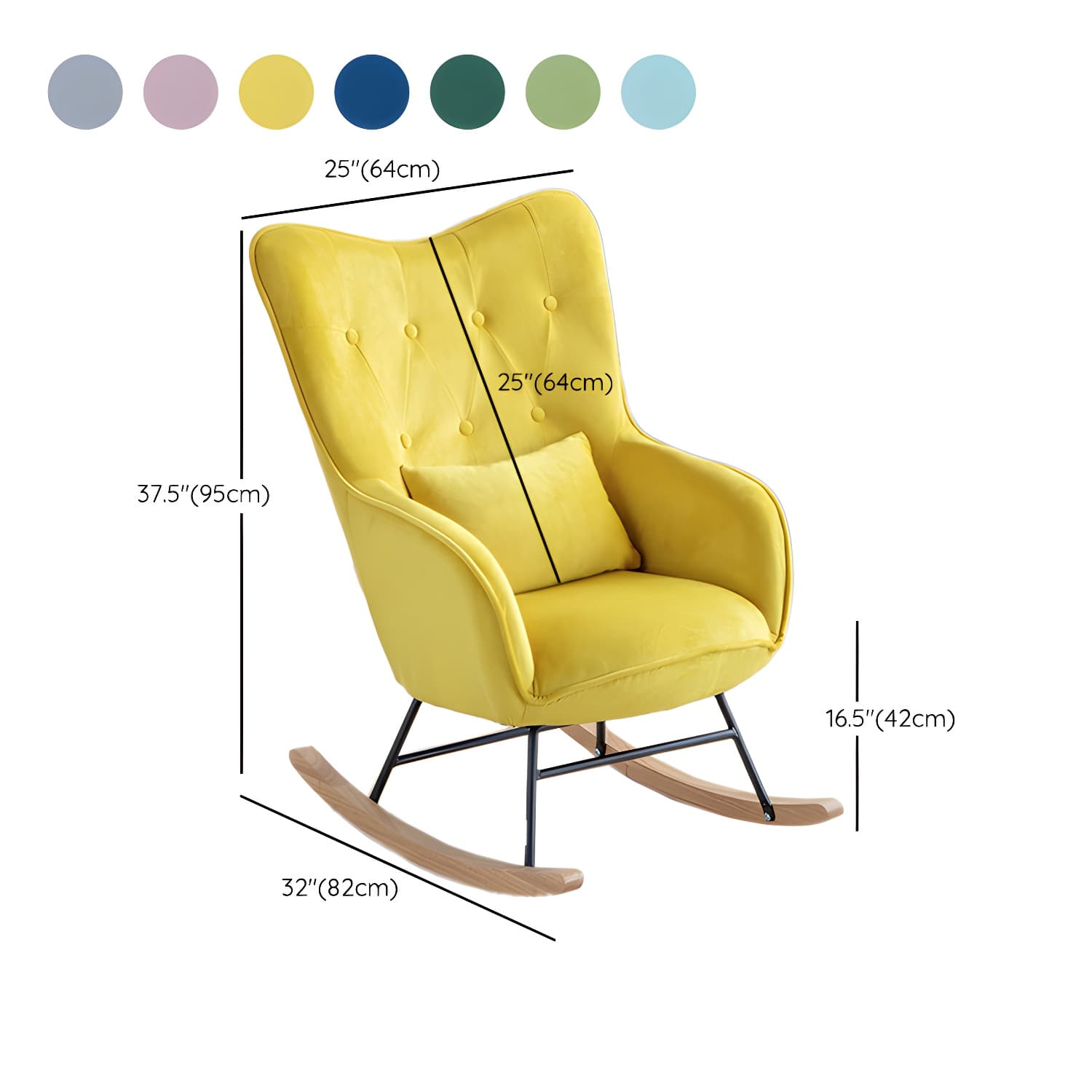Stylish Modern Upholstered Rocking Chair with Natural Wood Legs and Tufted Back Cushion thumbnail 19