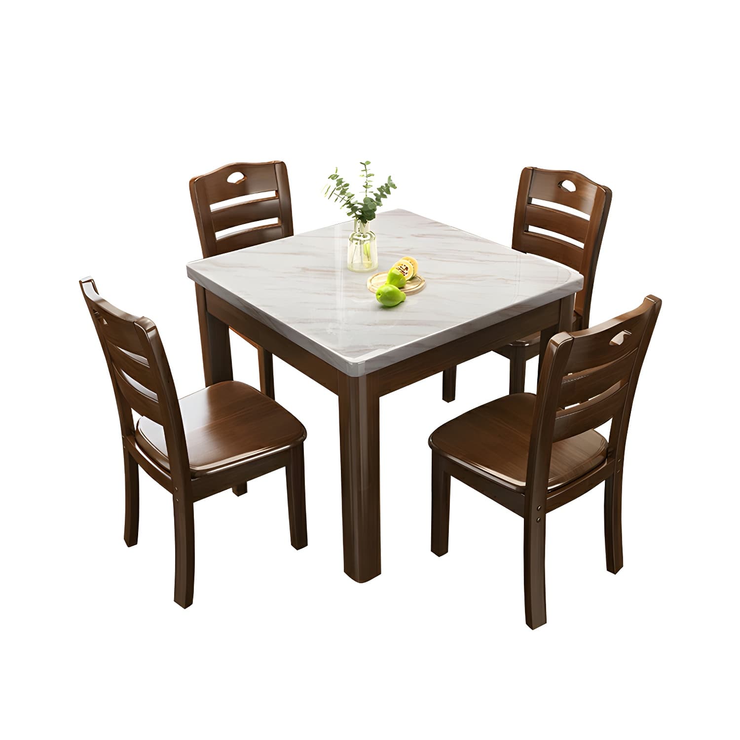 Square Marble Dining Table Set 1/5 Pieces with Solid Wood Base for Kitchen thumbnail 5