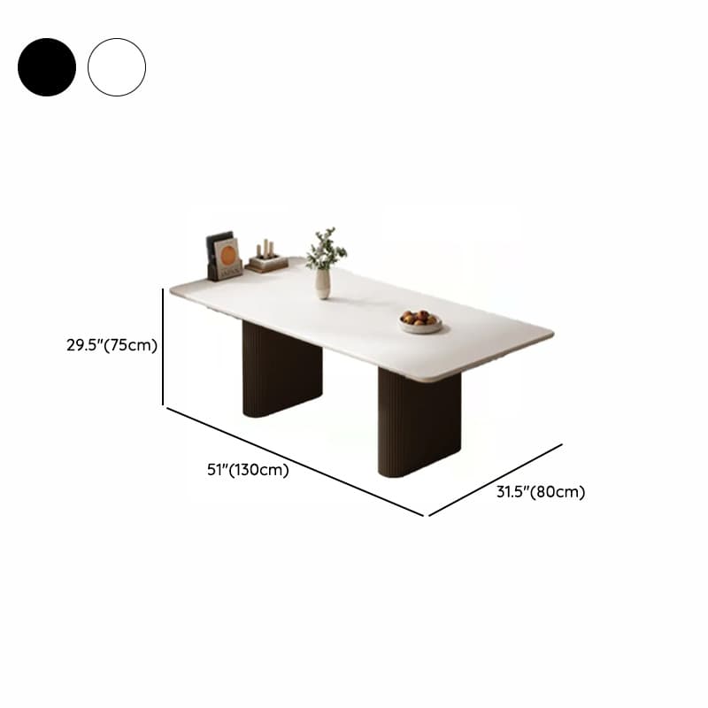 Minimalist Dining Table Set with White Slate Top and Two-sided Pedestal Base, Featuring a Fixed Table thumbnail 30