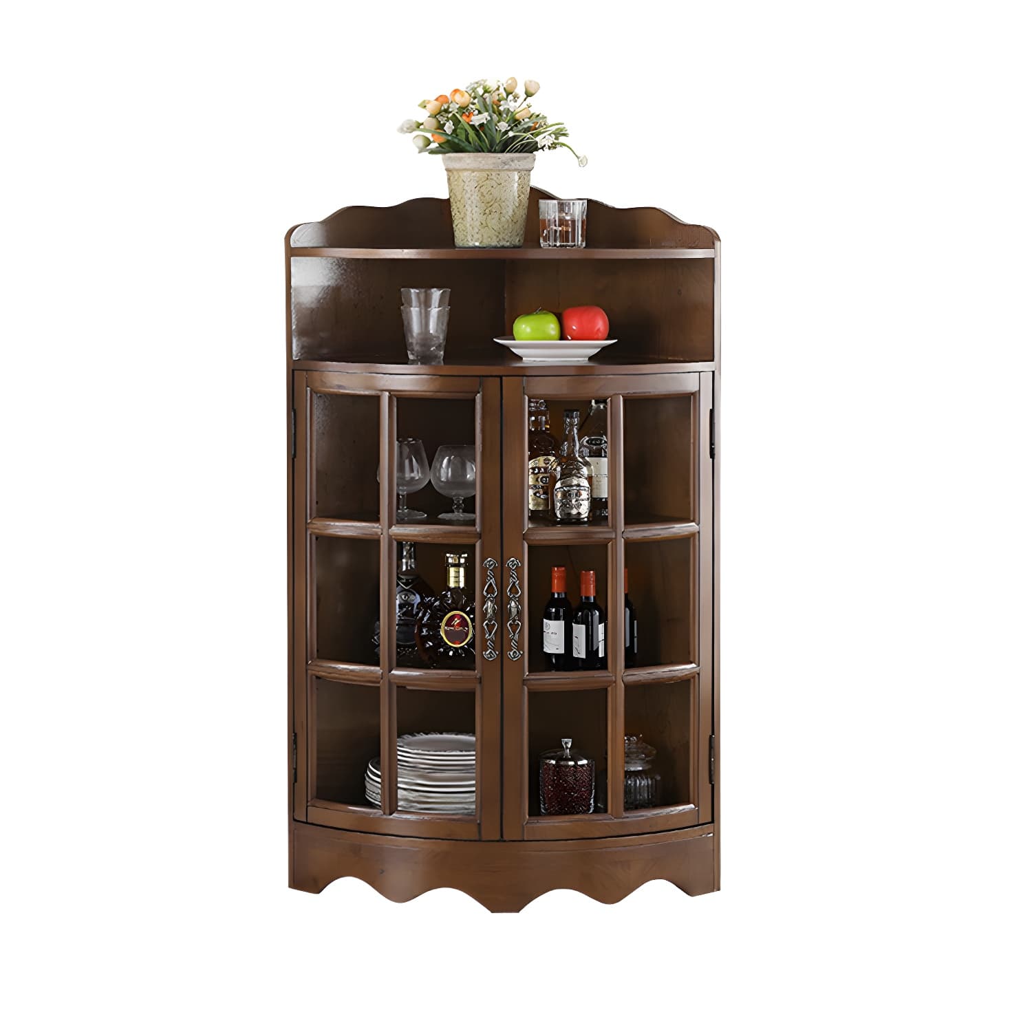 Corner Mid-Century Modern Accent Cabinet with Wood Countertop and Glass Doors thumbnail 6
