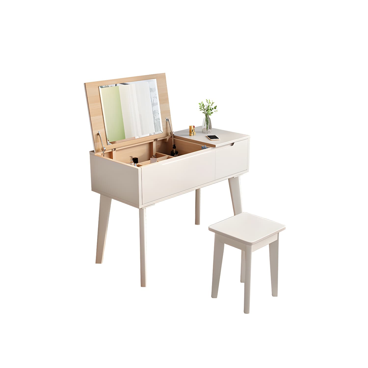 Scandinavian 29.52" Height Solid Wood Table Makeup Vanity with Mirror thumbnail 17