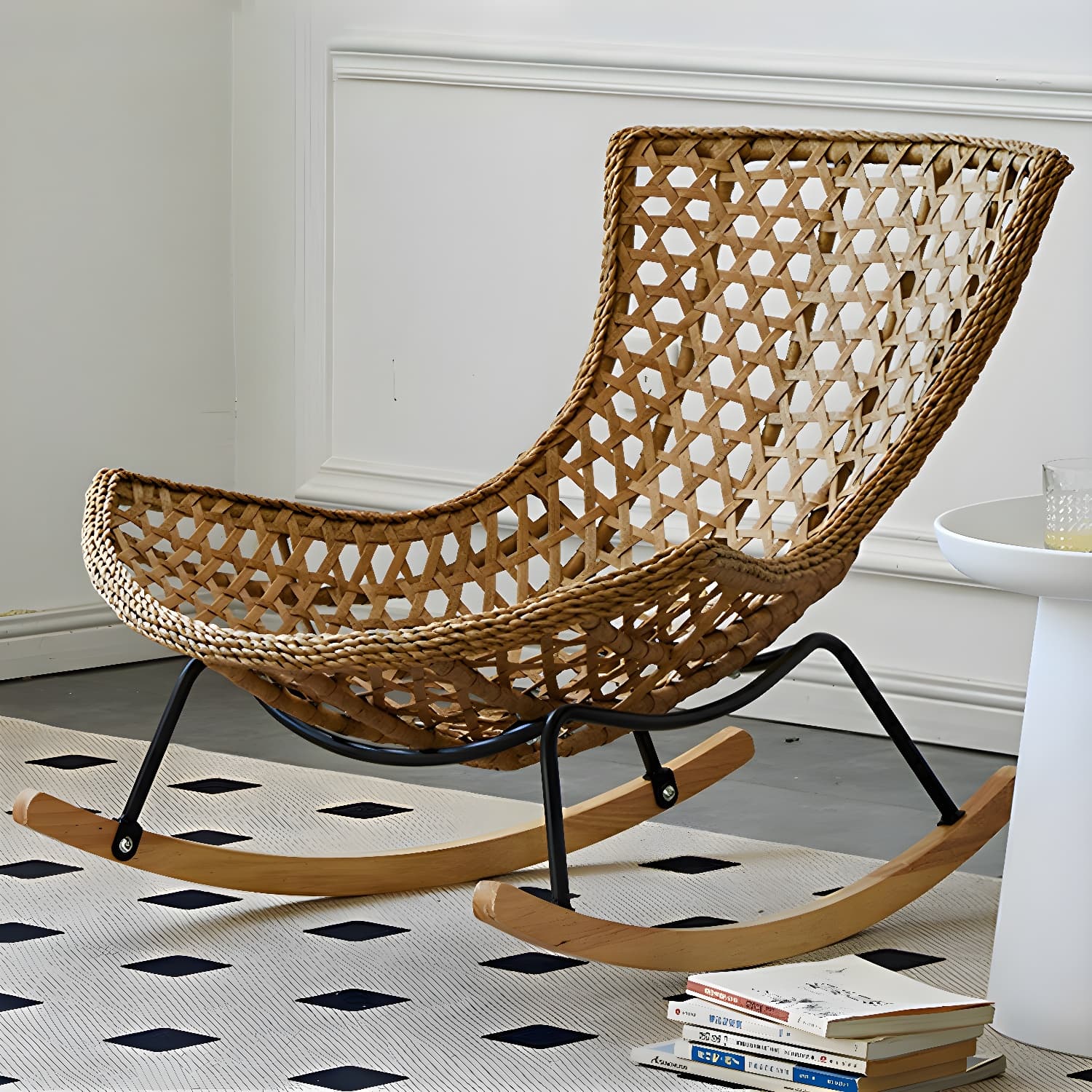 Elegant Walnut Wood Rocking Chair for Modern Living - Upholstered Seating and Stylish Track Arms thumbnail 4