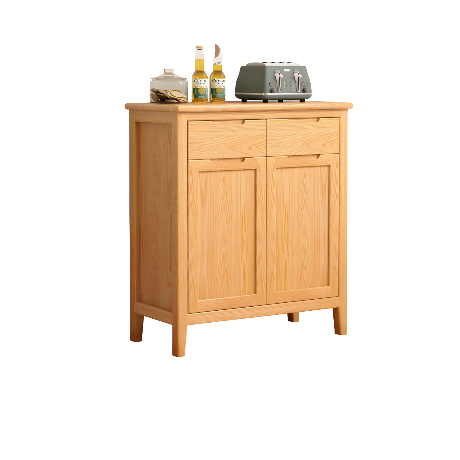Scandinavian Oak Sideboard Credenza with Cabinets and Drawers