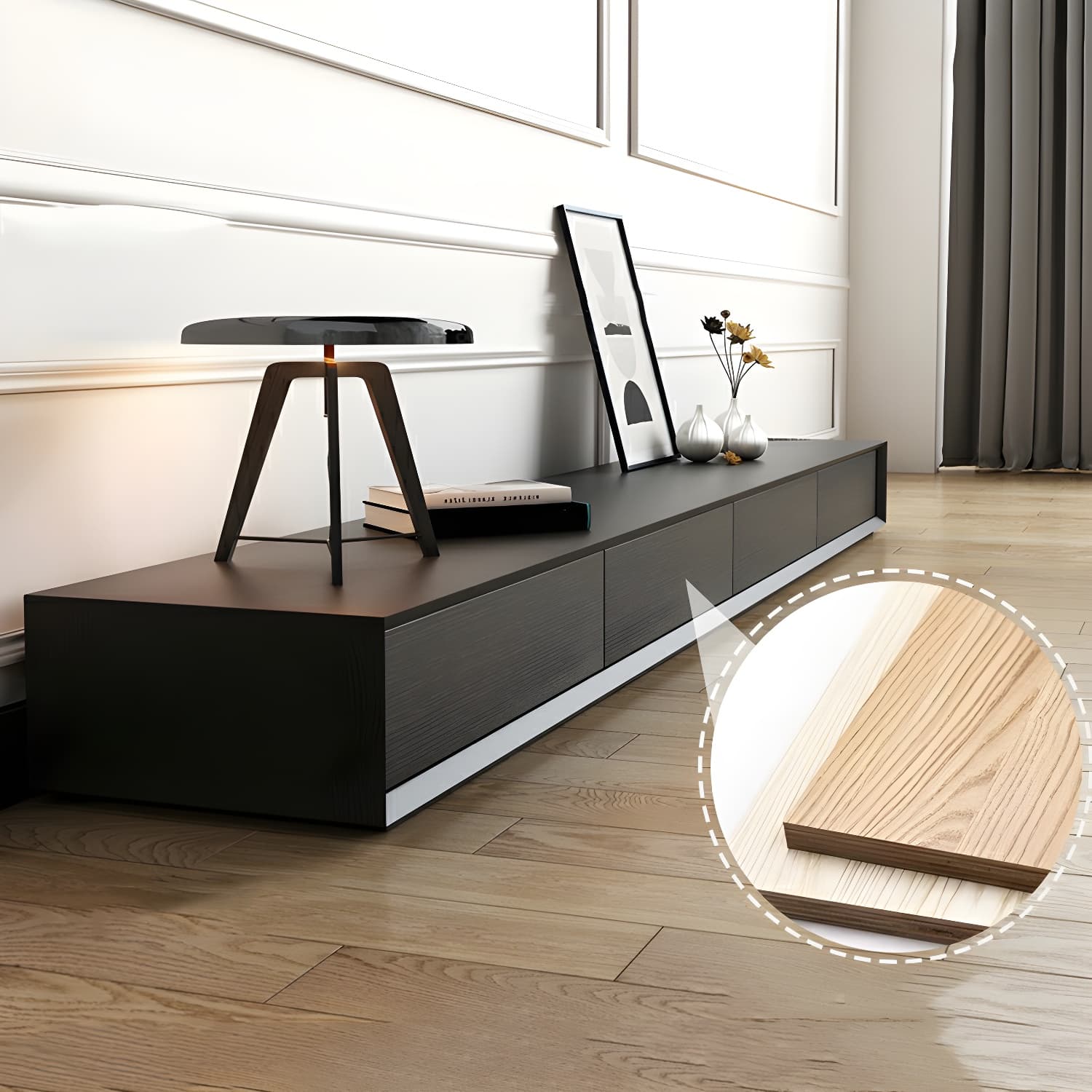 Modern Minimalist Black Finish TV Stand Console with Storage Drawers thumbnail 3
