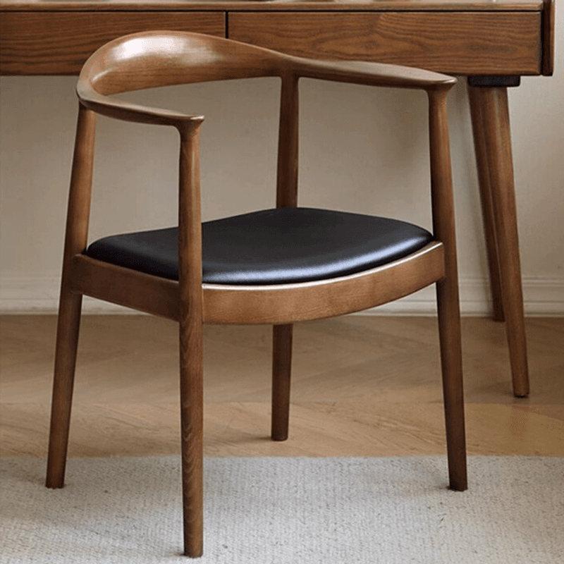 Scandinavian Timber Outlined Leatherette/Linen Firm Arm Chair with Exposed Back and Armrest thumbnail 5