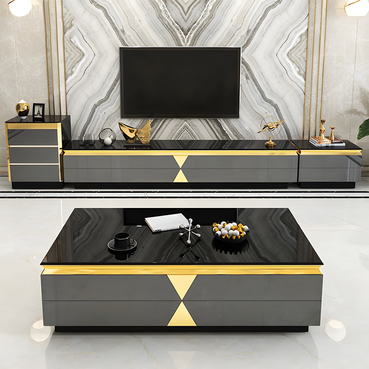 16" W Glam TV Media Stand Enclosed Storage Glass TV Media Console with Drawers thumbnail 3