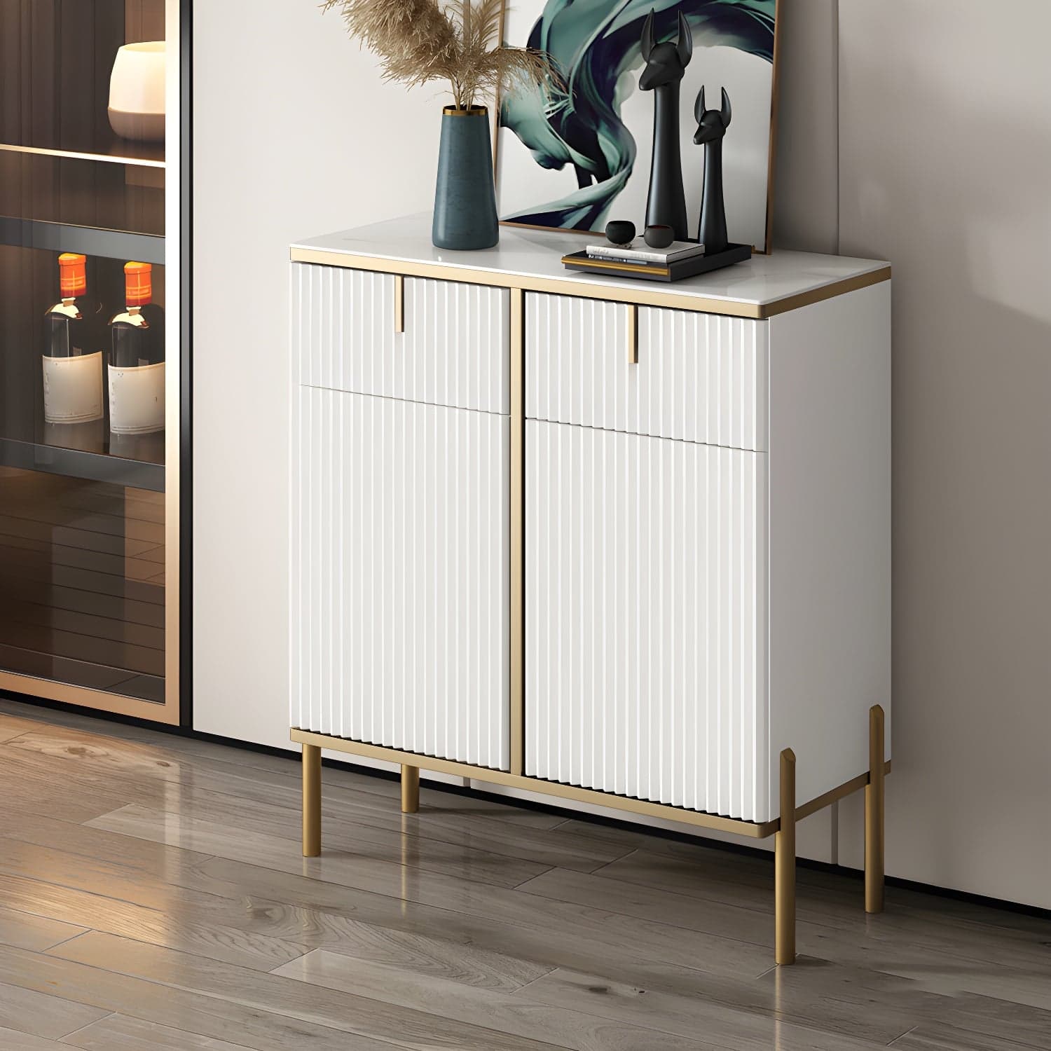 Glam Sideboard Stone Top Sideboard with Door for Living Room thumbnail 4