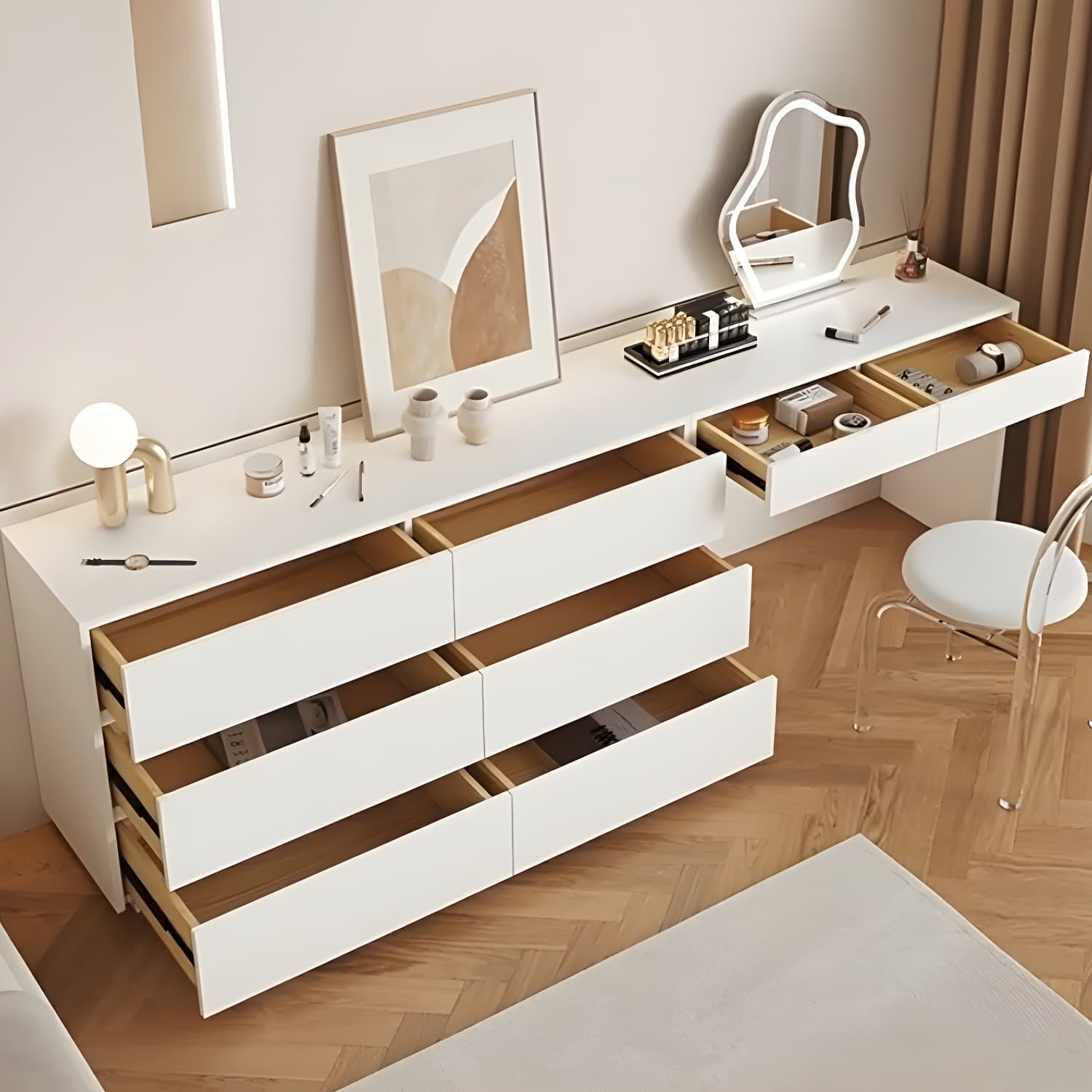 Modern Wood Vanity with Drawers, Large Size, Soft Close Glides, 40cm Width, 75cm Height thumbnail 6