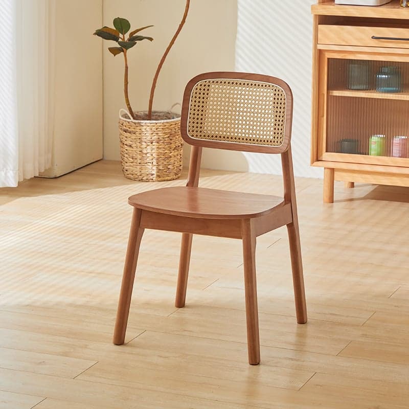 Leatherette/Wood/Rattan Entwined Balanced Armless Chair with Uncovered Back and Timber Legs in Sepia/Ink/Wood Color in a Scandinavian Style thumbnail 5