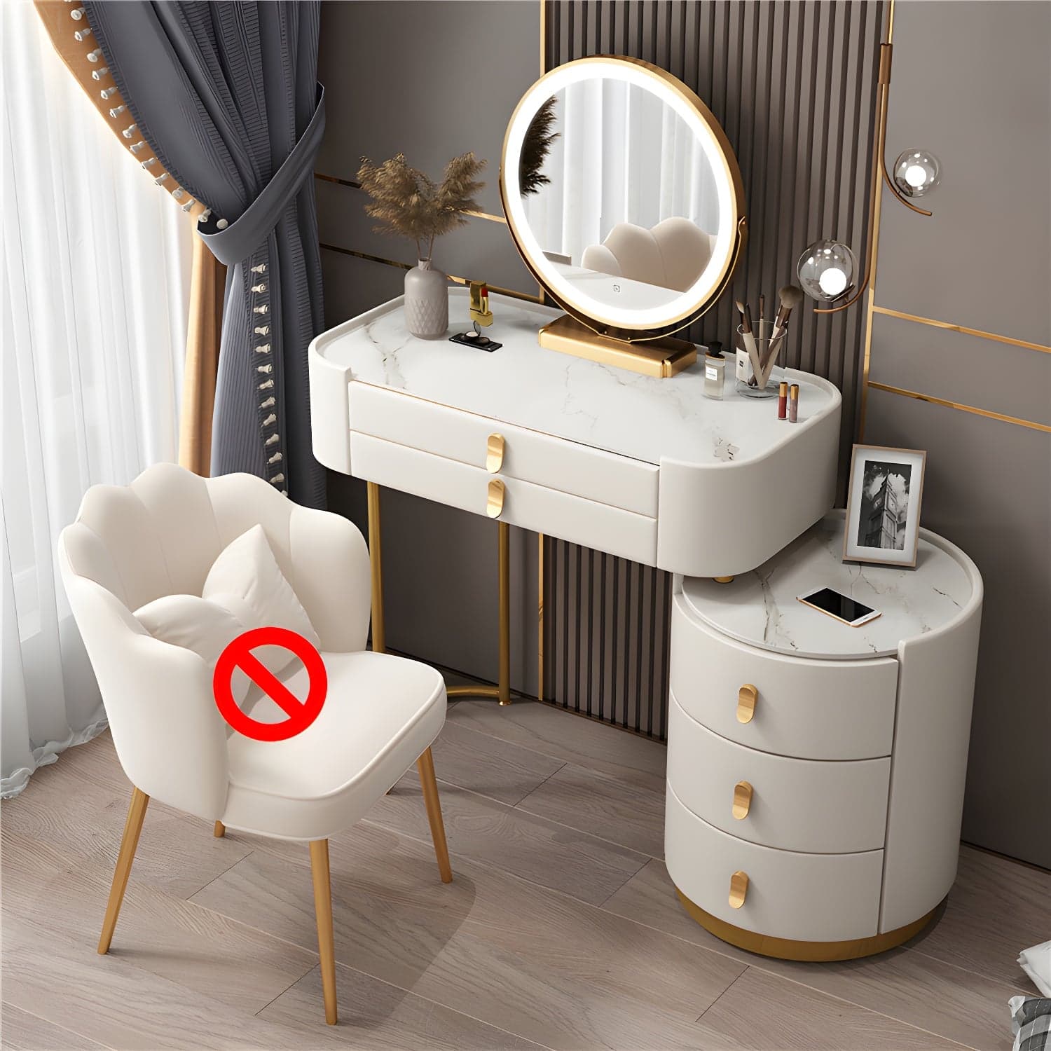 Glass/Stone Dresser Modern Make-up Vanity with 5/6 Storage Drawers thumbnail 2