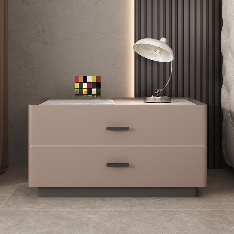 Elegant Two-Drawer Faux Leather Nightstand with Stone Countertop in Low Height for Modern Homes thumbnail 11