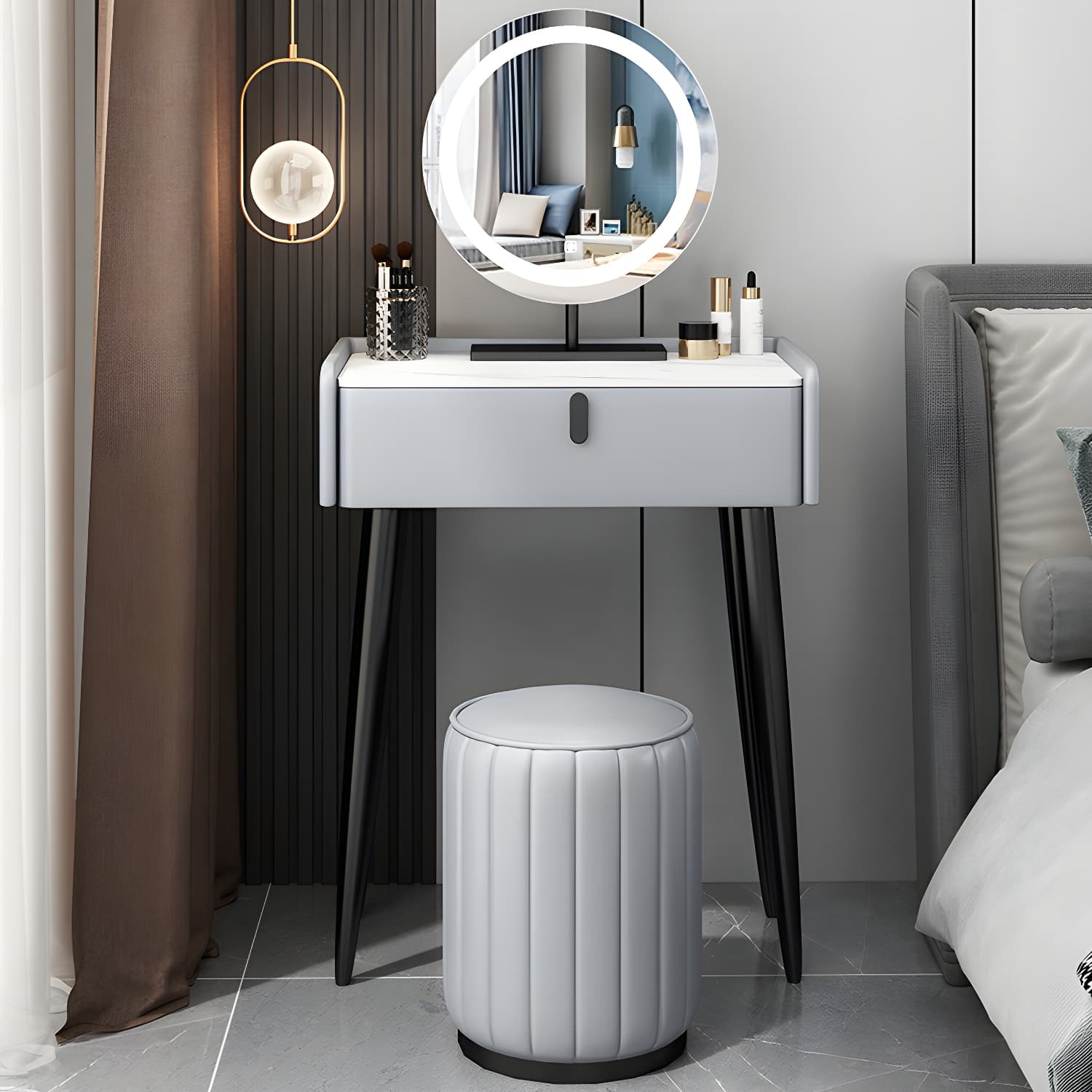 Contemporary Vanity Dressing Table Set with Mirror and Stool thumbnail 13