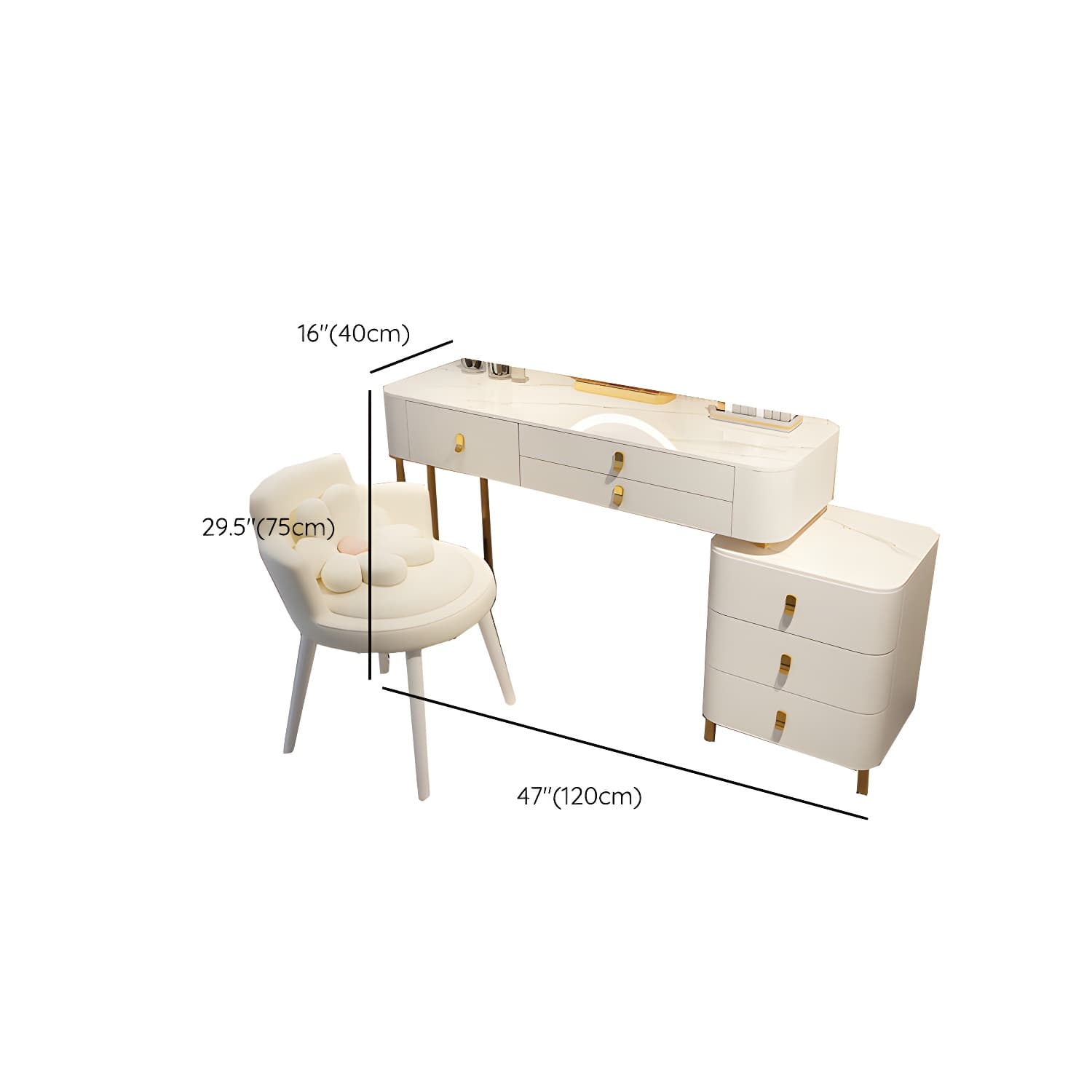 Contemporary Make-up Vanity with Stone Top and Storage Drawers thumbnail 15