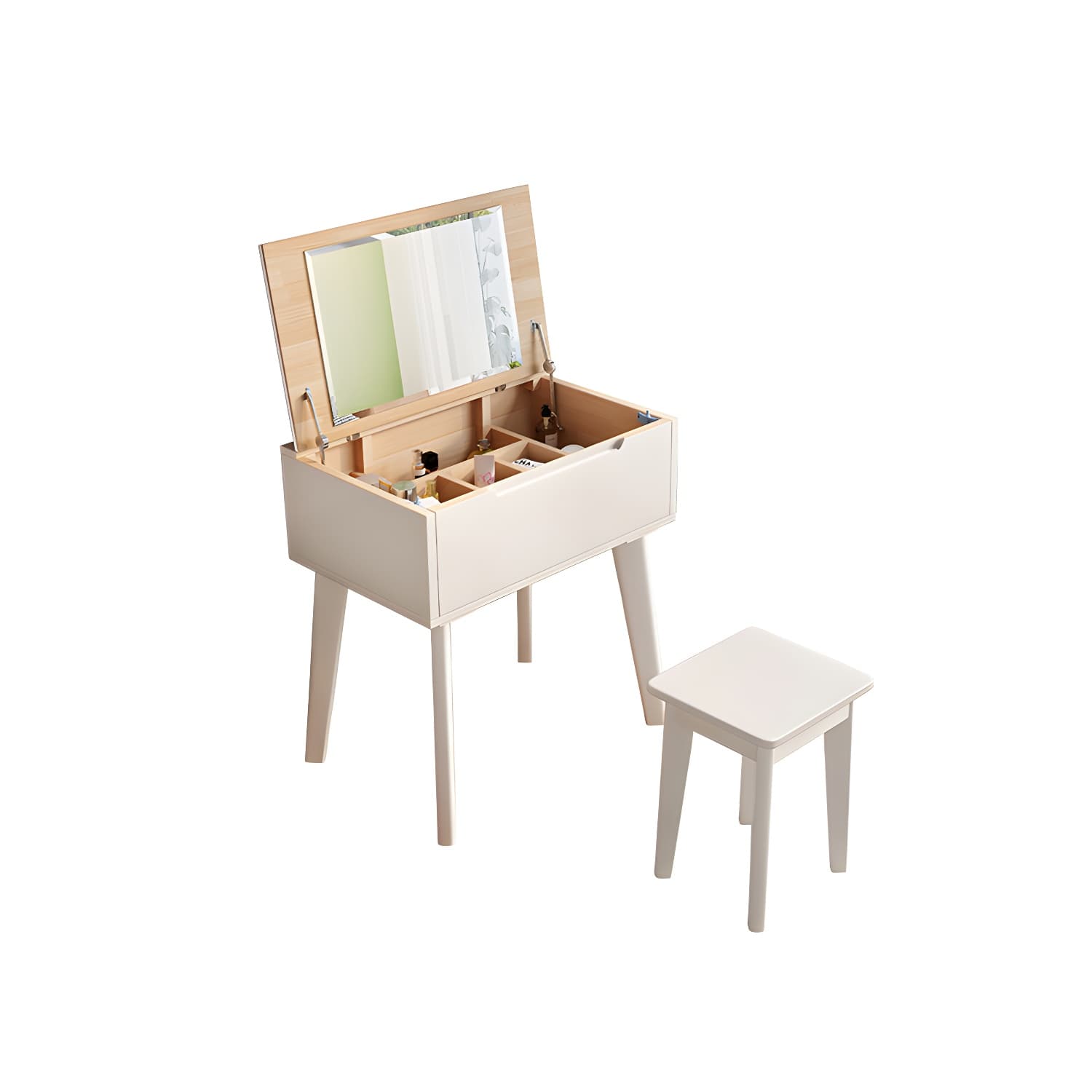 Scandinavian 29.52" Height Solid Wood Table Makeup Vanity with Mirror thumbnail 8