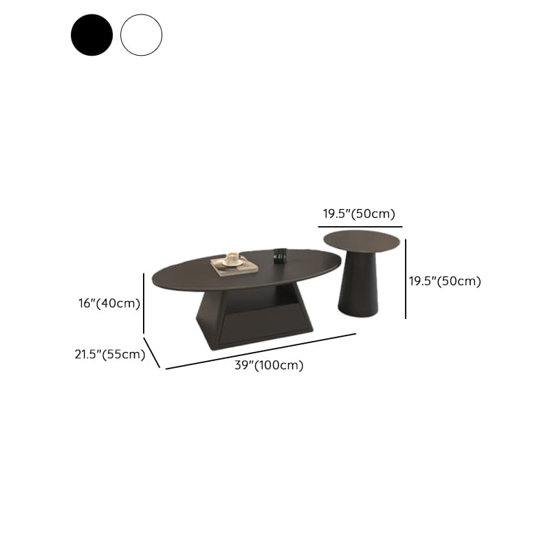 Single Board Game Coffee Table with Slate Top and Base, Elliptical Shape, 1 Drawer, and 1 Shelf thumbnail 13