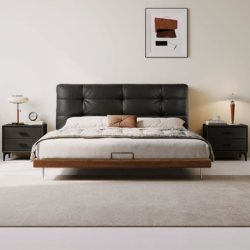 Solid Color Platform Bed with Natural Wood Frame and Button-tufted Design for Living Room thumbnail 2