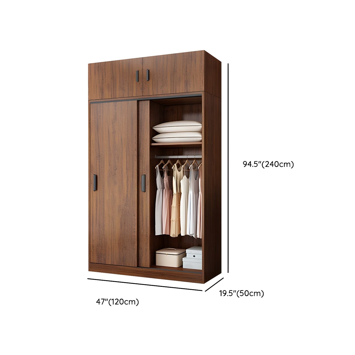 Contemporary Brown Wood Wardrobe Armoire with Clothing Rod & Shelves thumbnail 18