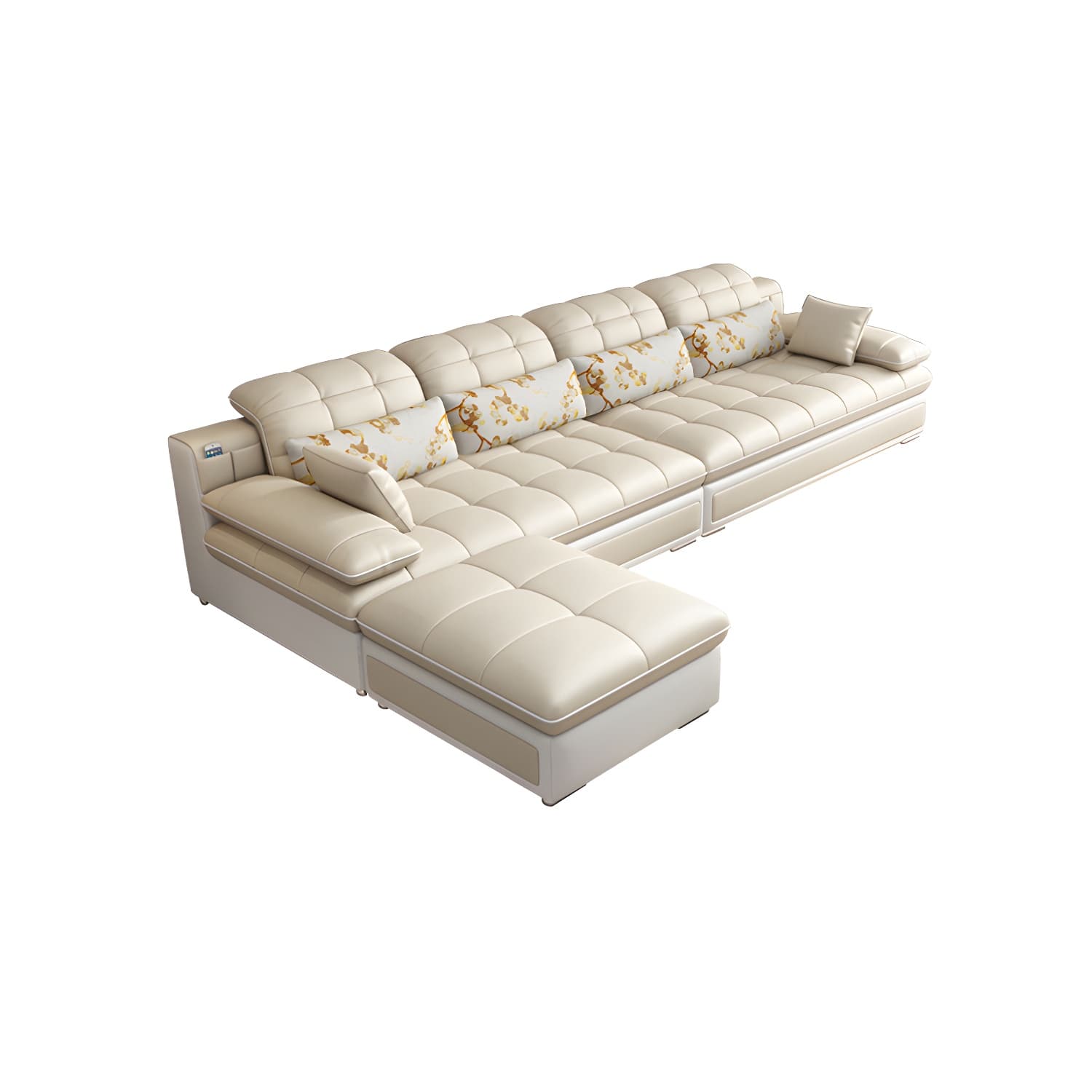 Contemporary Faux Leather Sofa & Chaise Biscuit Back Pillow Top Sofa thumbnail 11