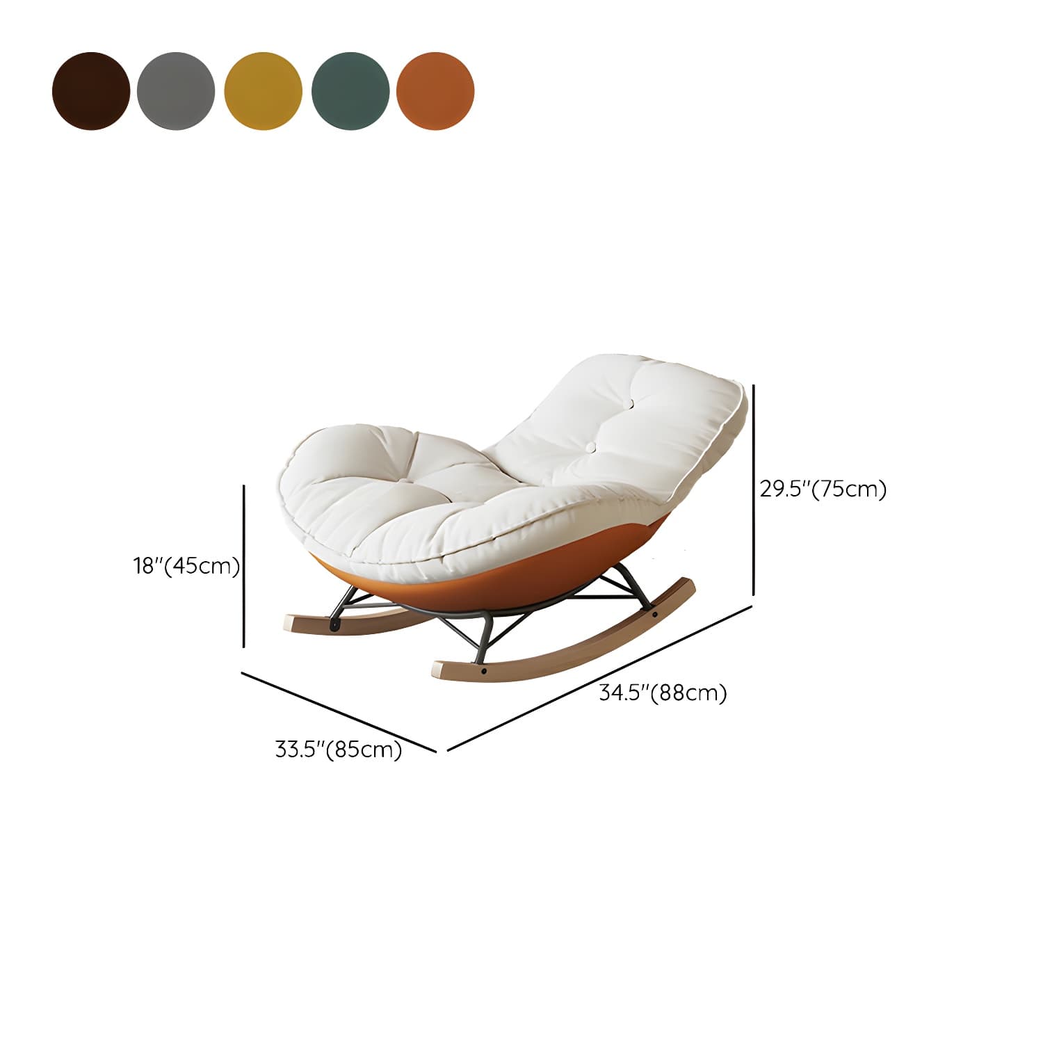 Contemporary Upholstered Rocking Chair with White Tufted Flannel Cushion and Solid Wood Legs thumbnail 20