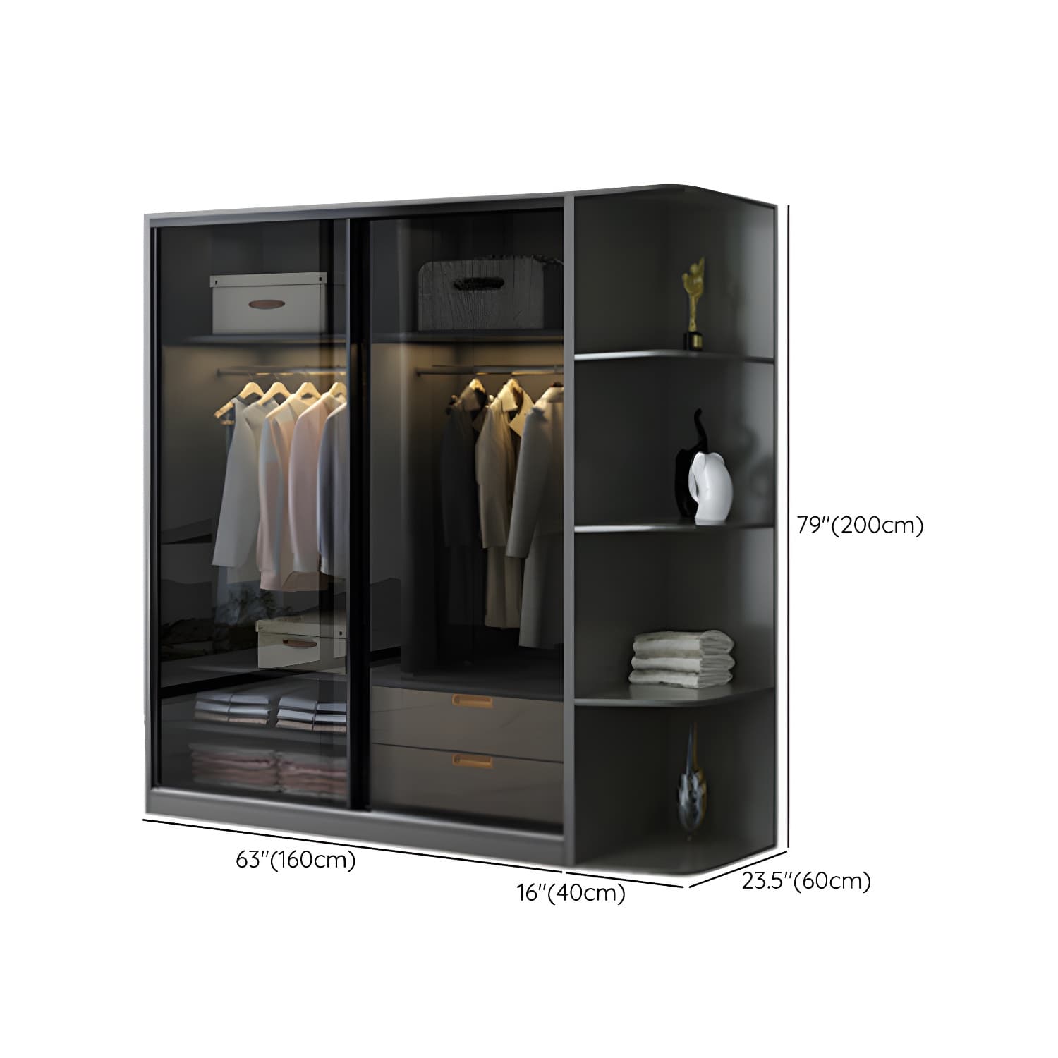 Contemporary Wood and Tempered Glass Wardrobe Freestanding Wardrobe Armoire without Light thumbnail 18