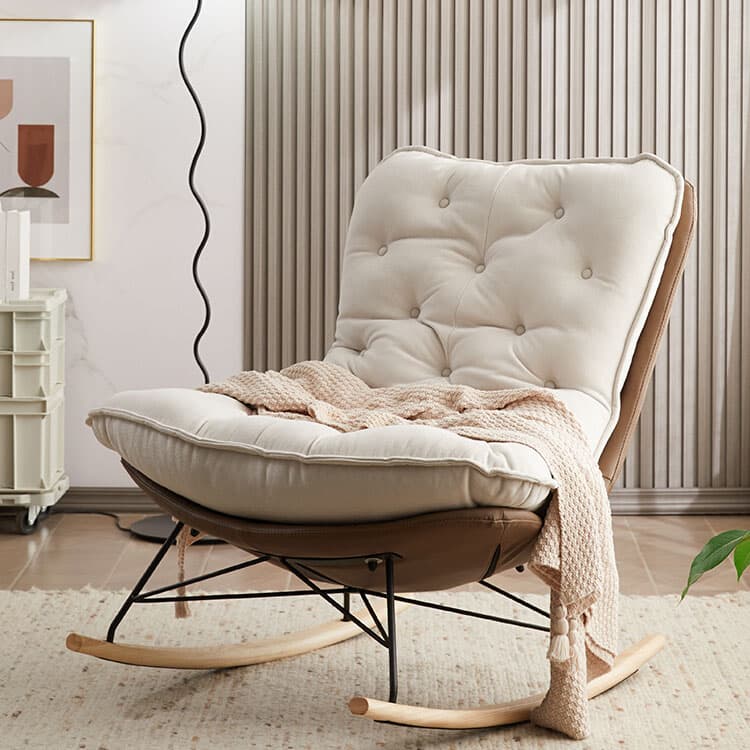 Modish Sand Ash Upholstered Rocking Accent Chair with Spindle Back and Stain Resistant thumbnail 14