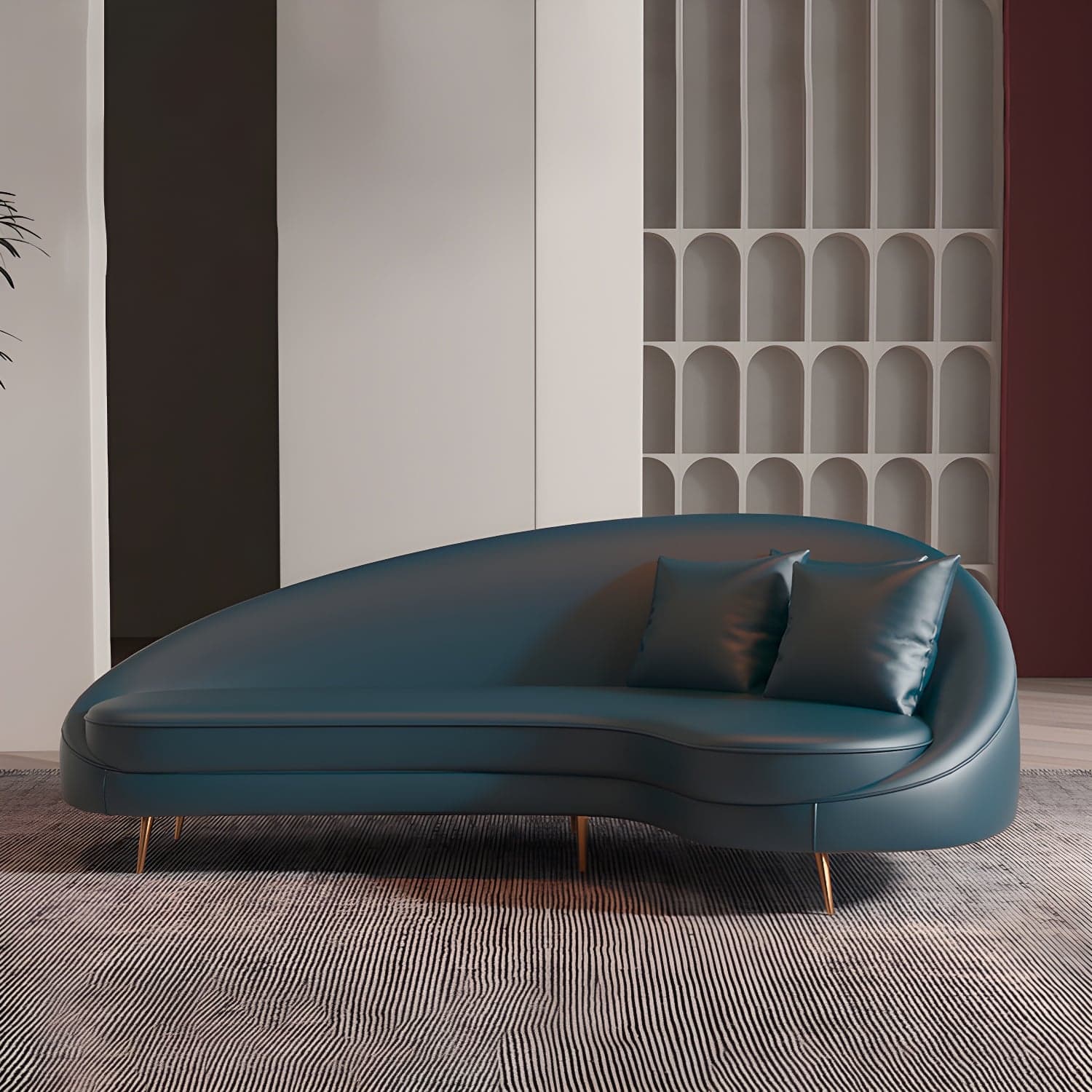 Faux Leather Curved Sofa Contemporary Sloped Arm Sofa for Living Room thumbnail 4