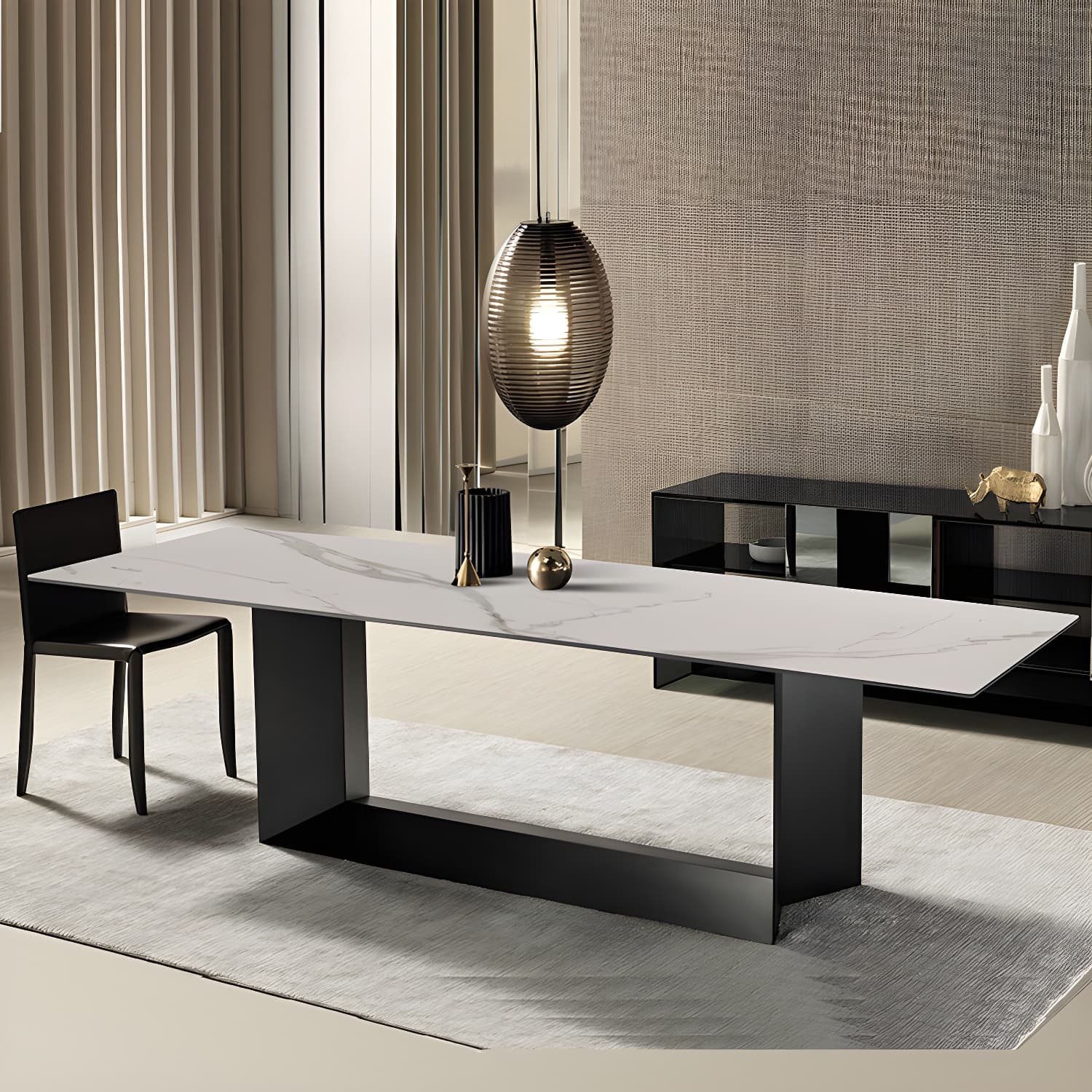 Rectangular Sintered Stone Dining Table Modern Furniture with Steel Base for Home thumbnail 4
