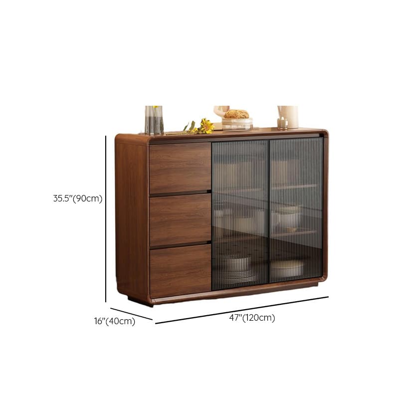 Espresso Sideboard with 3 Drawers, Locker Cabinet, Narrow Size, Compartment Storage, Glass-panel Door, and Flexible Shelf thumbnail 10