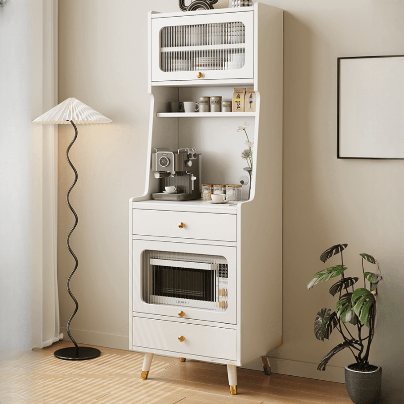Simple Narrow Microwave Shelf Cabinet with 2 Drawers, Sintered Stone Countertop, Glazed Door, and Adjustable Shelving thumbnail 4