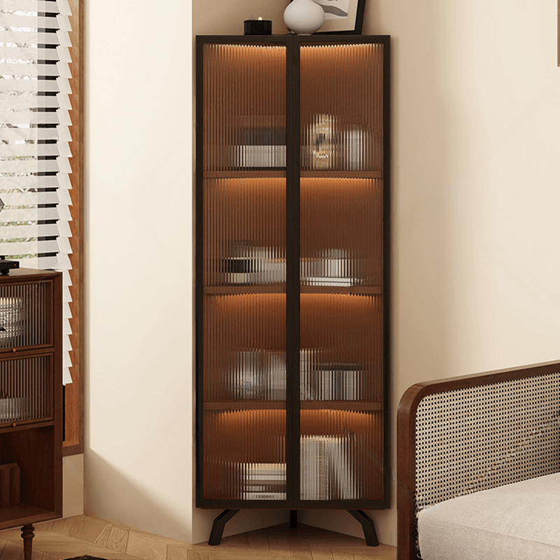 Simple Corner Accent Cabinet with Closet, Laminate, Glazed Door, and Brown Top thumbnail 2