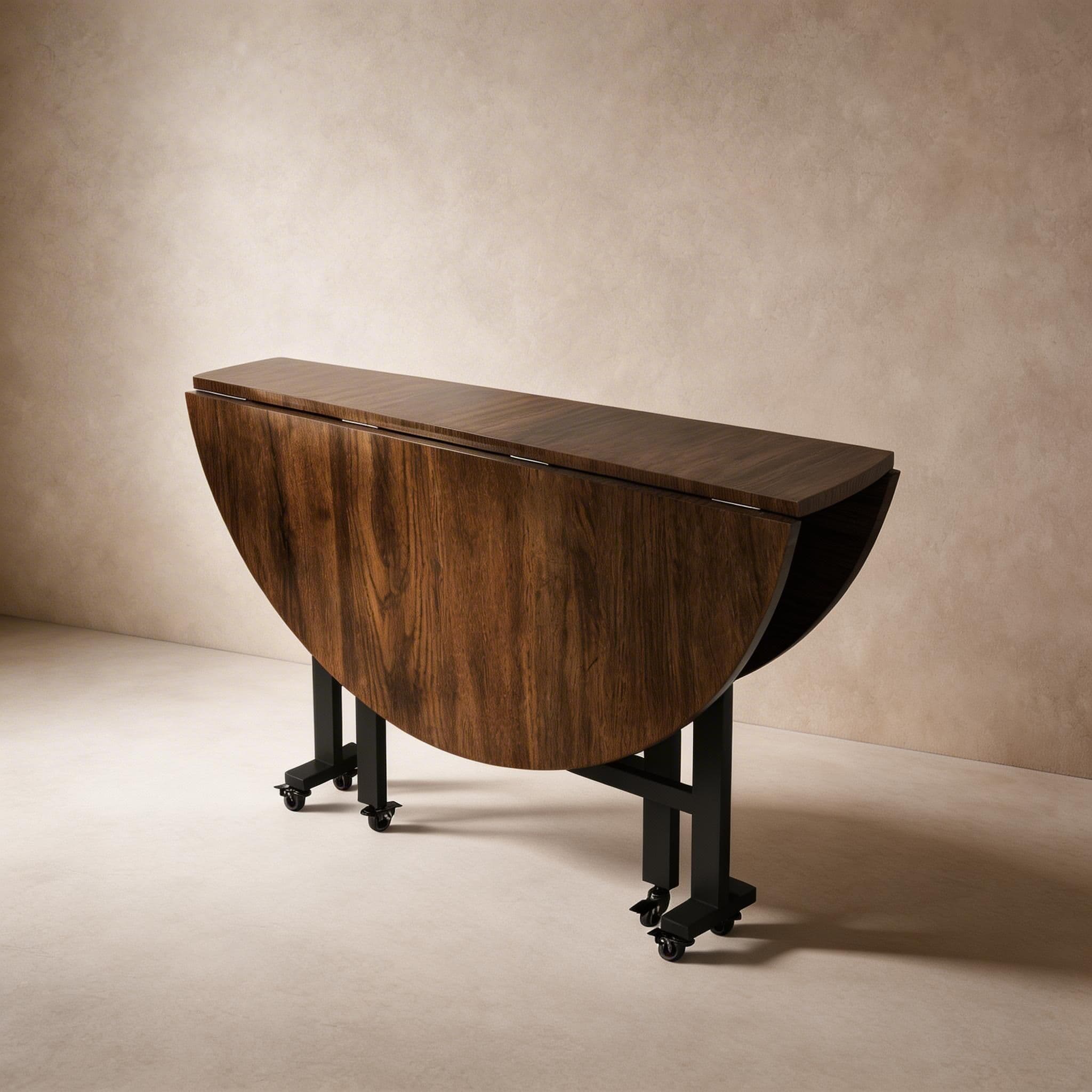 Simple Circular Weathered Wood Dining Table with MDF Top and Extendable Leaf Mechanism thumbnail 10
