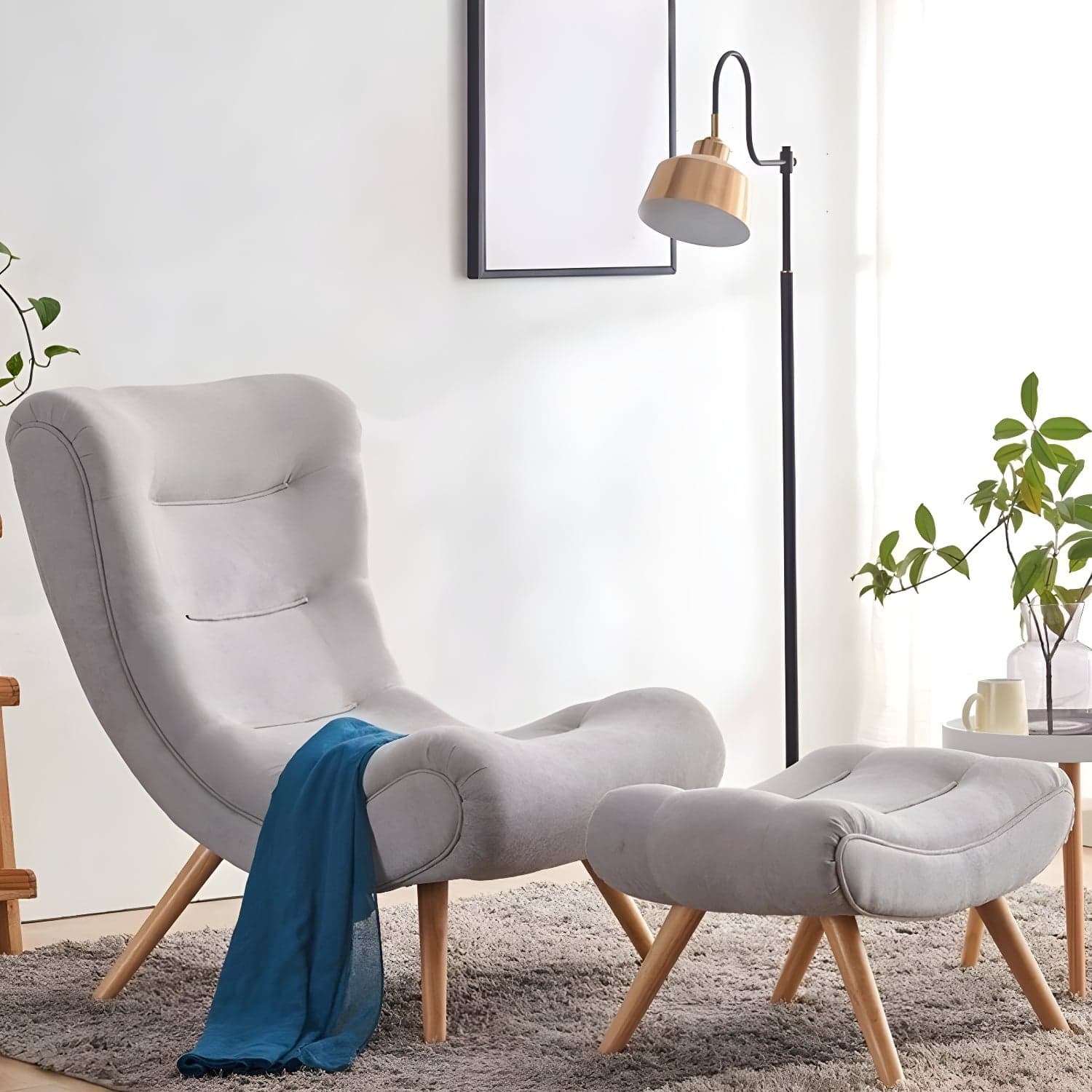 Modern Cushions Rocker Chair Solid Wood Frame Spindle Rocker Chair with Ottoman thumbnail 5