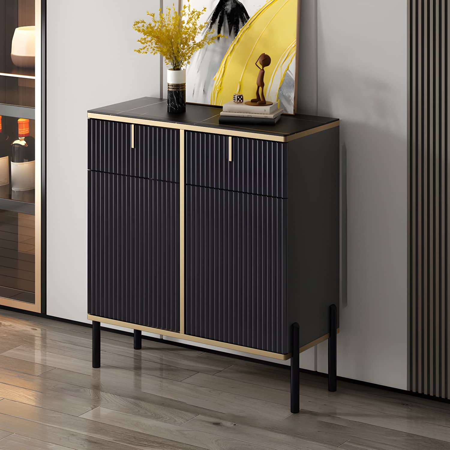 Artificial Wood Sideboard Glam Sideboard with Doors for Living Room thumbnail 5