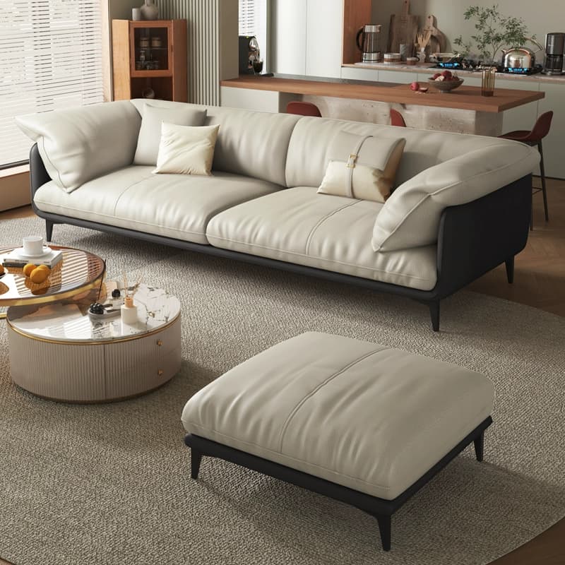 Wood Standard Modern Sofa, 83x35x33 inches Non-Distressed with Pillows, Black Legs thumbnail 1
