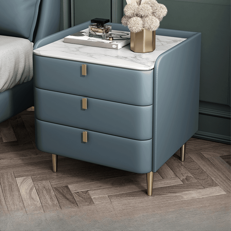 Art Deco 3 Tiers Drawer Storage Bedside Table with Stone Countertop thumbnail 3