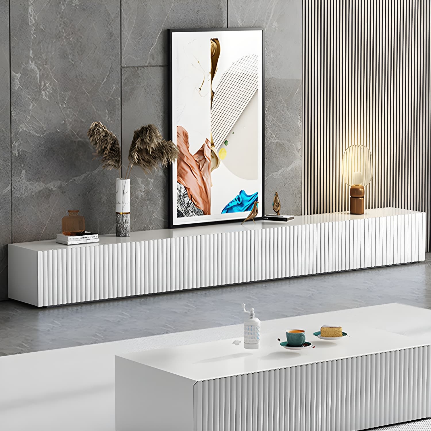 Contemporary TV Stand Console Wood TV Media Stand with Drawers thumbnail 3