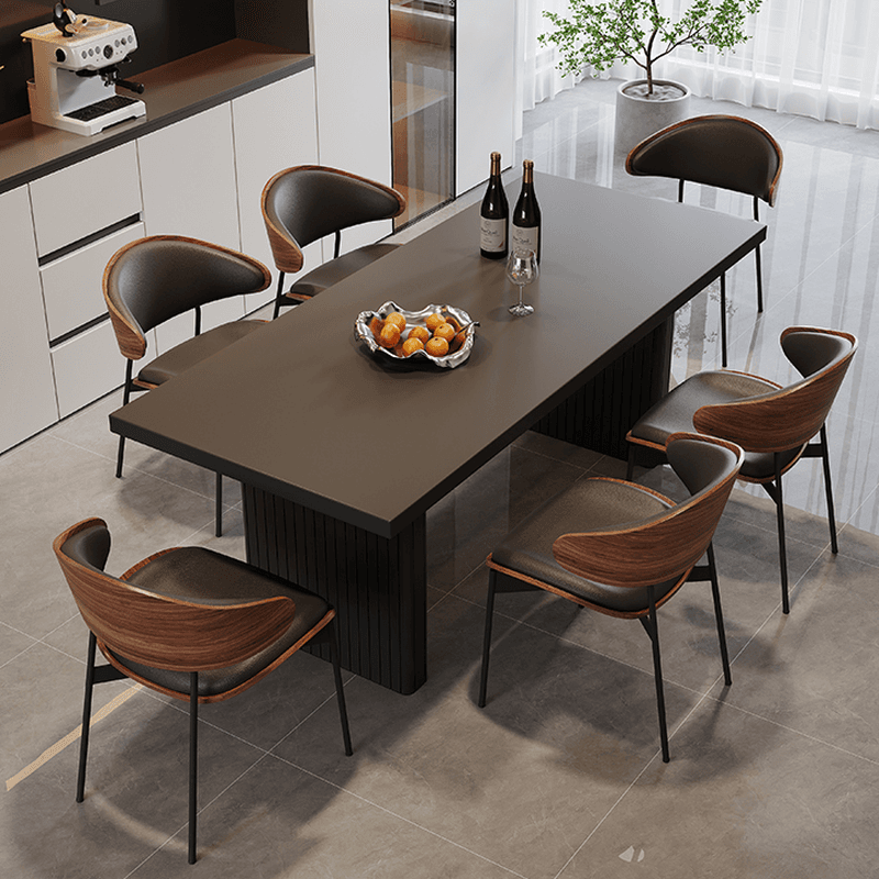 Dining Table Set with Slate Top and Two-sided Pedestal, Padded Chair with Back for 6 People, 7 Piece Set in Midnight Black thumbnail 1