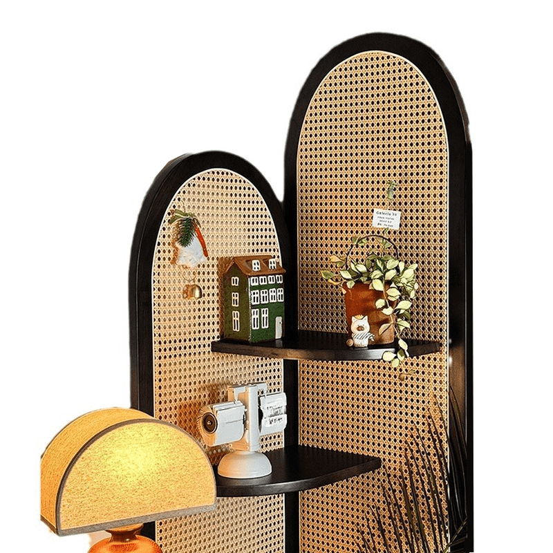 Modern Corner Unattached Accent Chest with 4 Exterior Shelves and Rubberwood Countertop in Black/Brown/Wood Grain thumbnail 9