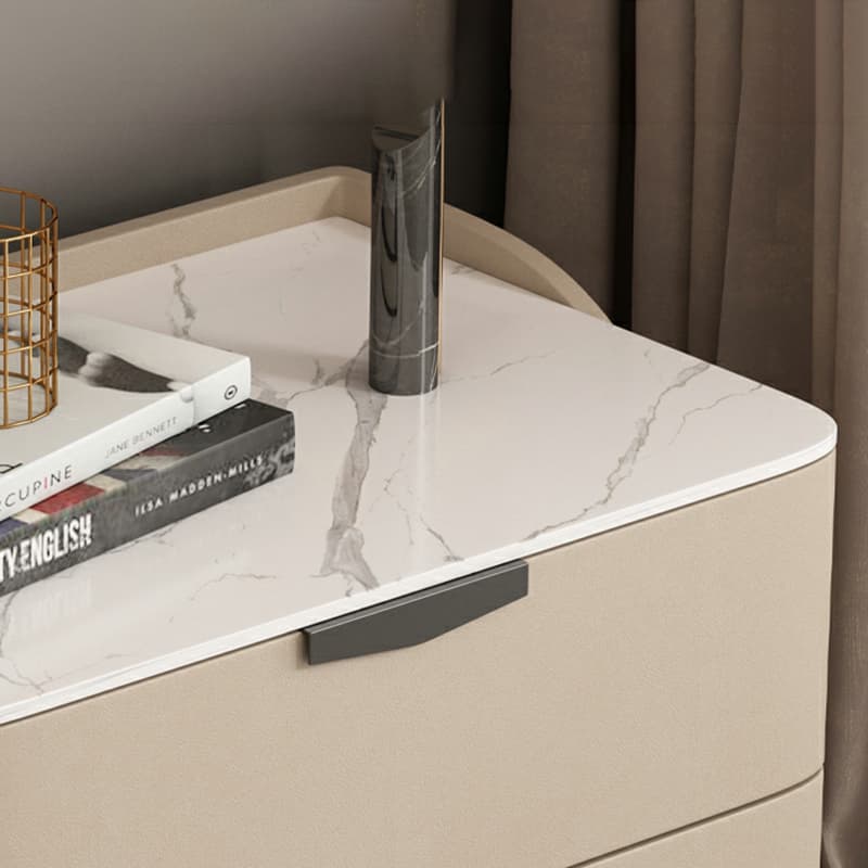 Modern Faux Leather Nightstand with Two Drawers in Light Wood thumbnail 13