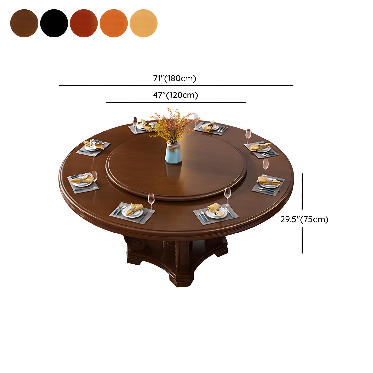 Round Solid Wood Dining Table Modern Turntable Furniture with Pedestal Base thumbnail 20
