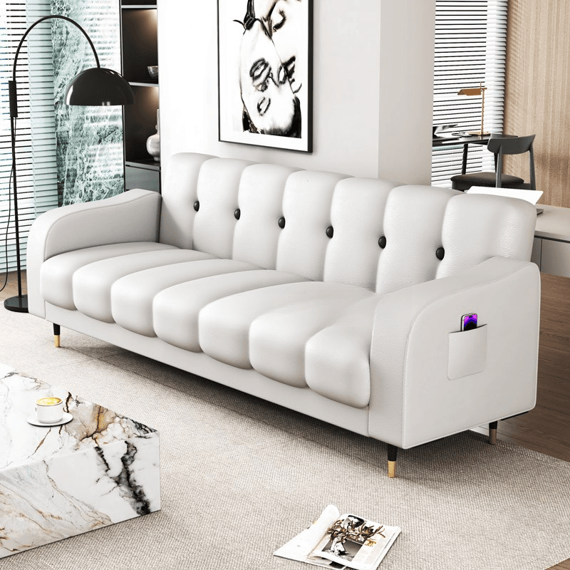 Contemporary Modern Solid Color Scratch-durable Convertible Sofa in Pu Leather with Midnight Black/Gray/White Upholstery, Seats 3/2-seater, with Receptacle Storage thumbnail 11