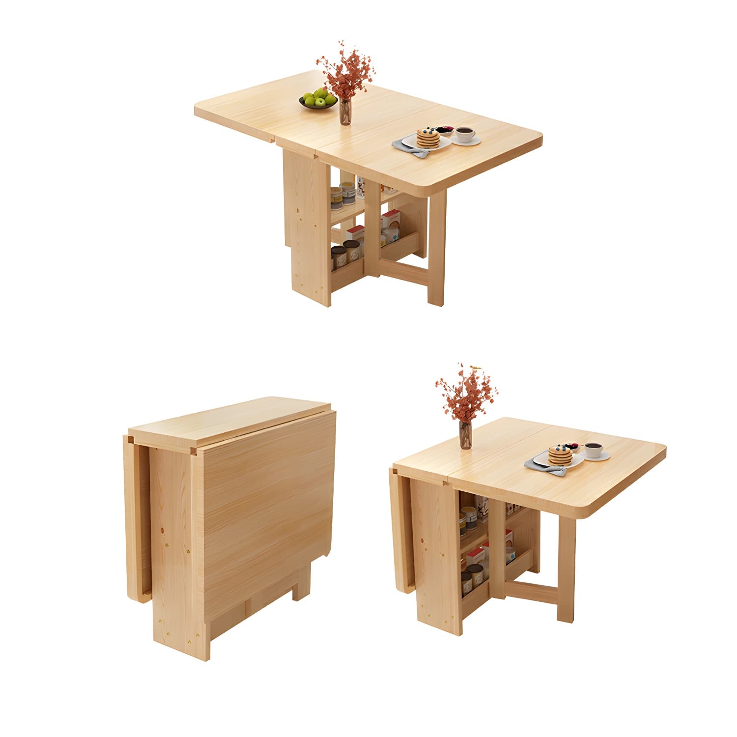 Modern Rectangular Wood Dining Table with Pedestal Base, Seats 4, Drop Leaf Design thumbnail 7